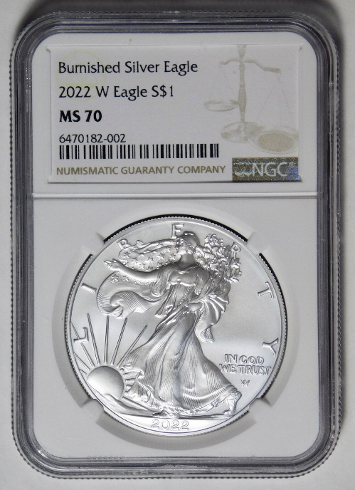 2022-W Burnished American Silver Eagle TOP GRADE! Mint State 70
