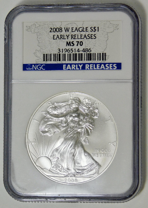 2008 W Burnished Silver American Eagle Top Grade! NGC MS-70 Early Releases