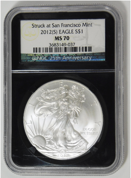 2012-(S) American Silver Eagle Top Grade! NGC MS70 - Black Retro Holder!