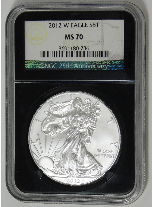 2012-W Burnished Silver Eagle Top Grade! NGC MS70 - Black Retro Holder!