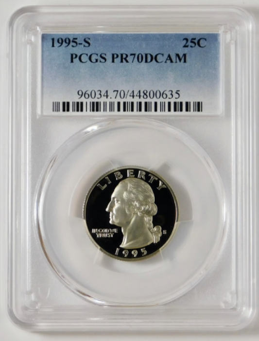 1995-S Washington Quarter TOP GRADE! "GEM PROOF" 70DCAM.