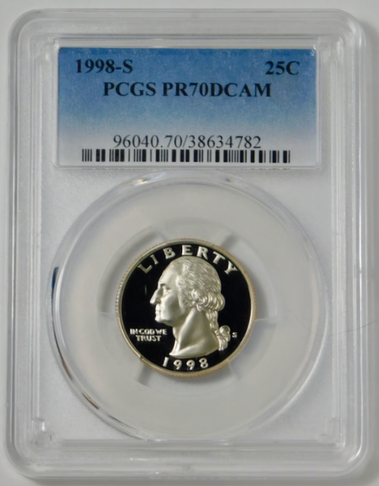 1998-S Washington Quarter TOP GRADE! "GEM PROOF" 70DCAM.