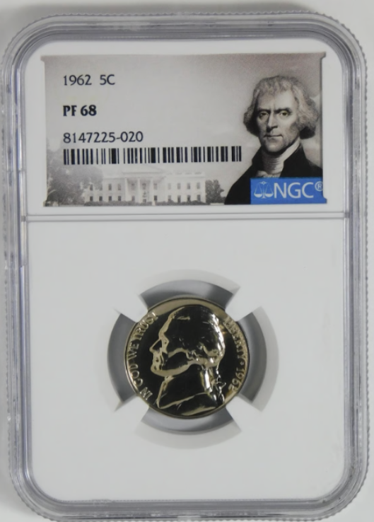 1962 Jefferson Nickel NGC Gem Proof 68 Jefferson Portrait Label