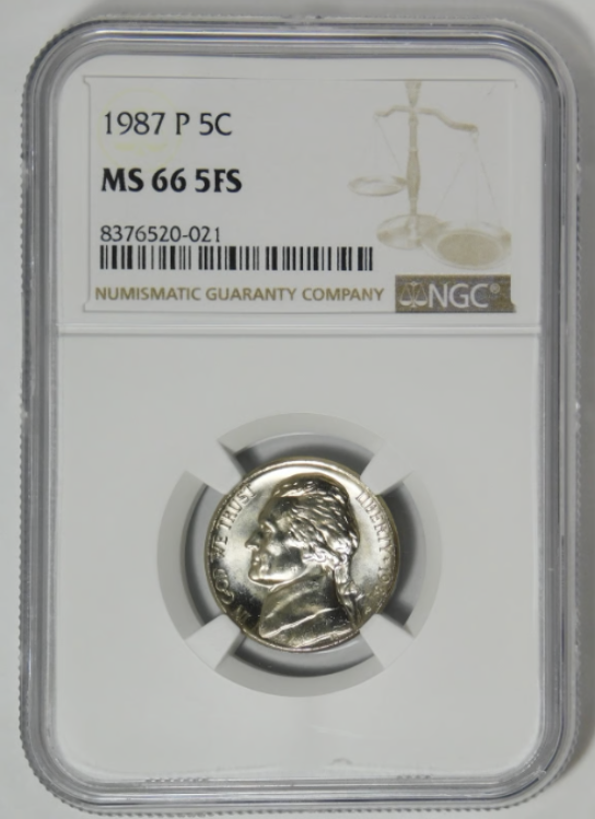 1987-P Jefferson Nickel NGC MS-66 5FS (5 FULL STEPS)