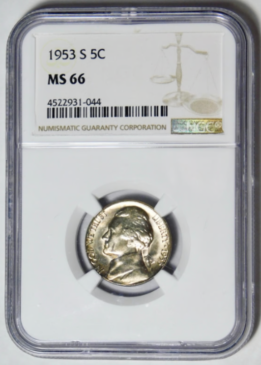 1953 S Jefferson Nickel LOW POP! NGC Mint State 66