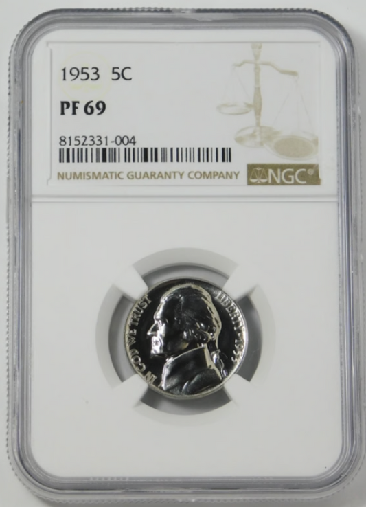 1953 Jefferson Nickel High Grade! Very Low Pop. Gem Proof 69.