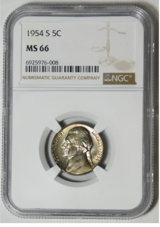 1954-S Jefferson Nickel Nice Patina! NGC Mint State 66