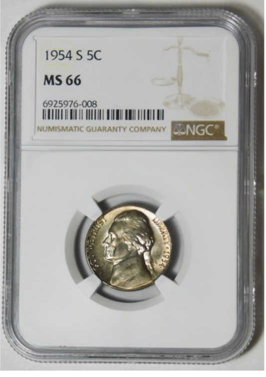 1954-S Jefferson Nickel Nice Patina! NGC Mint State 66
