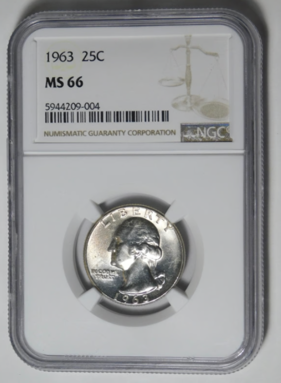 1963 Silver Washington Quarter. NGC Mint State 66.