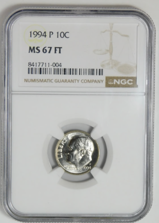1994-P Roosevelt Dime BIG GRADE! NGC MS-67 FT (Full Torch)