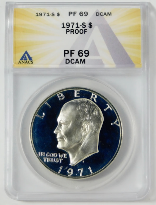 1971-S Eisenhower Ike Silver Dollar High Grade! ANACS Proof 69 DCAM
