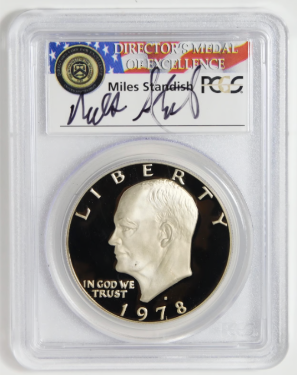 1978-S Eisenhower Dollar PCGS Proof 69 DCAM (Miles Standish Signed Label)