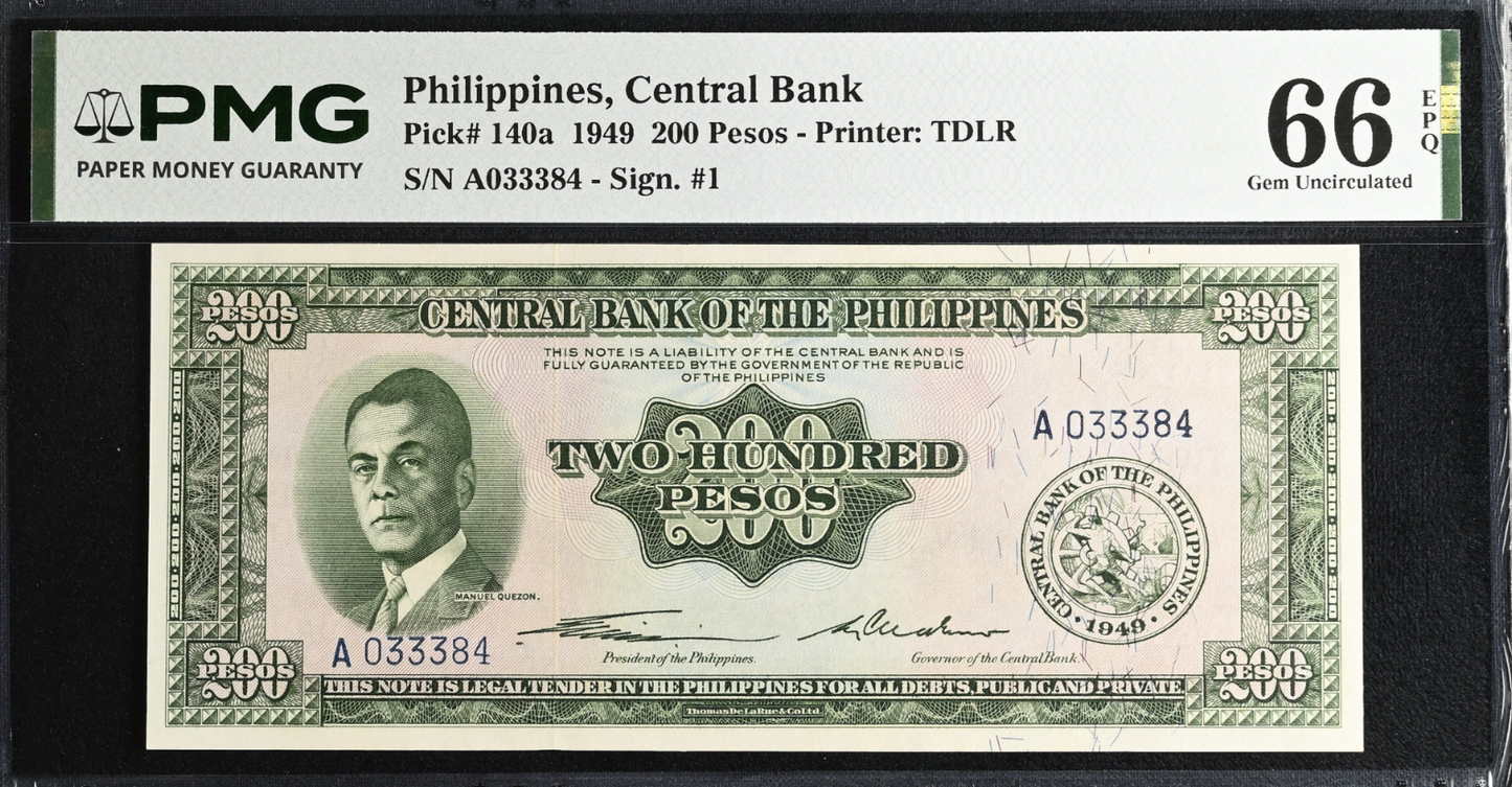 1949 Philippines, Central Bank, 200 Pesos PMG Gem Unc 66EPQ