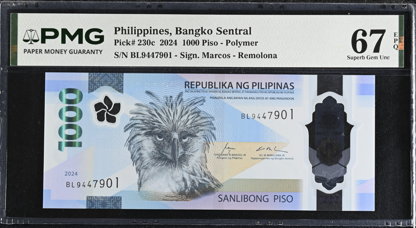 2024 Philippines, Bangko Sentral, 1000 Piso Polymer Note PMG Superb Gem 67EPQ