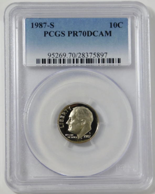 1987-S Roosevelt Dime TOP GRADE! PCGSGem Proof 70 DCAM