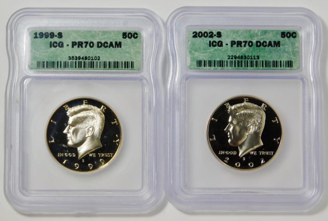 1999 & 2002 Kennedy Half Dollars TOP GRADES! ICG Proof 70DCAM