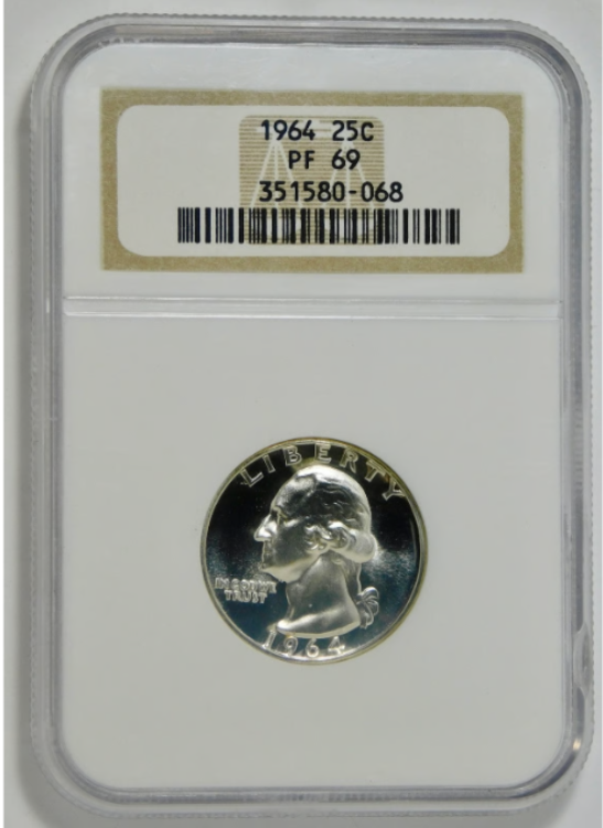 1964 Silver Washington Quarter HIGH GRADE! Gem Proof 69"