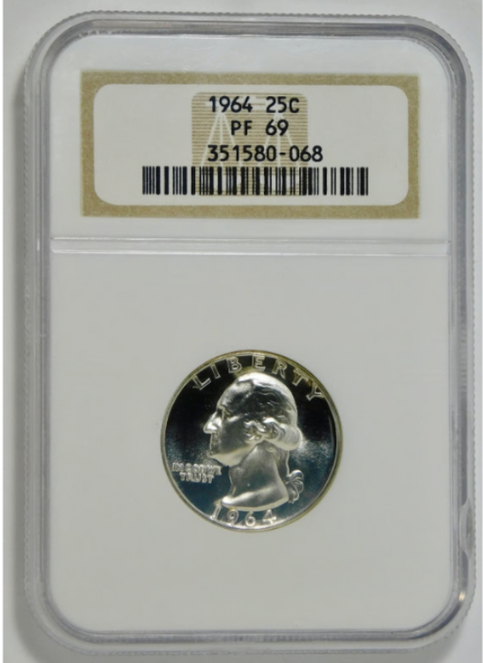 1964 Silver Washington Quarter HIGH GRADE! Gem Proof 69"