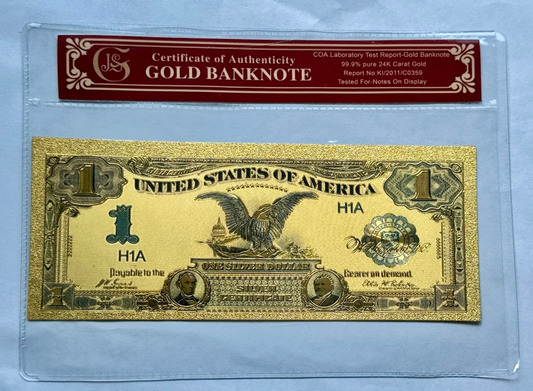 1899 Black Eagle Silver Certificate 24K Gold Foil. Protective Holder/COA
