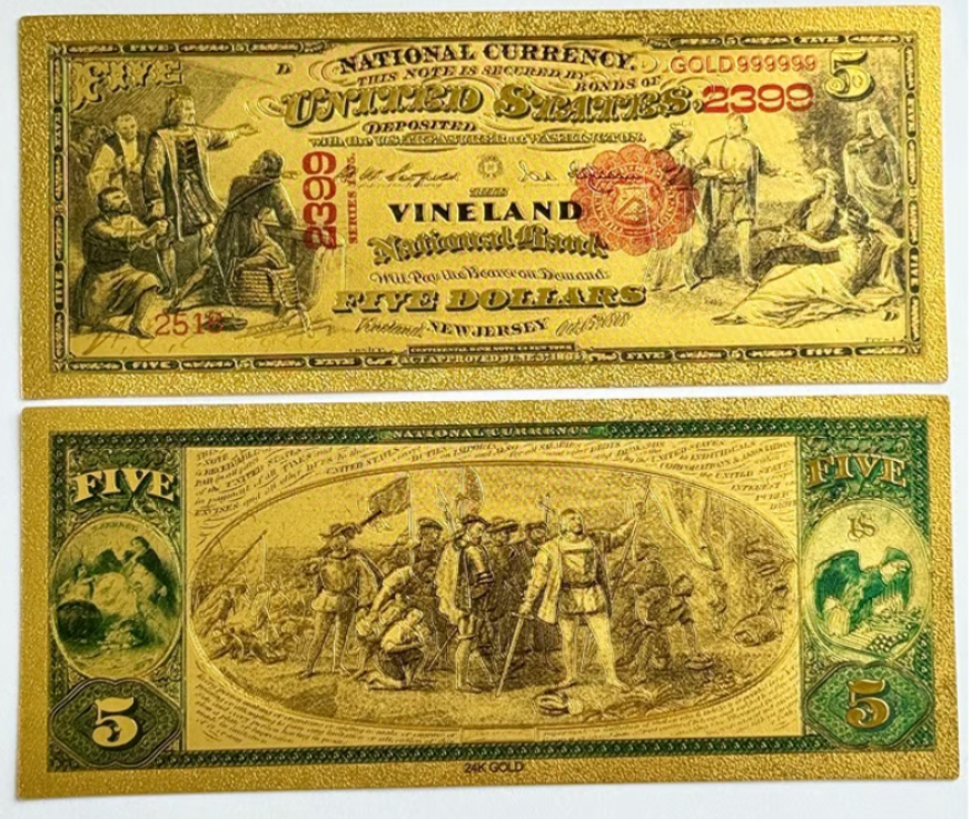 1878 National Bank Vineland NJ Gold-Foil Note Protective Holder/COA