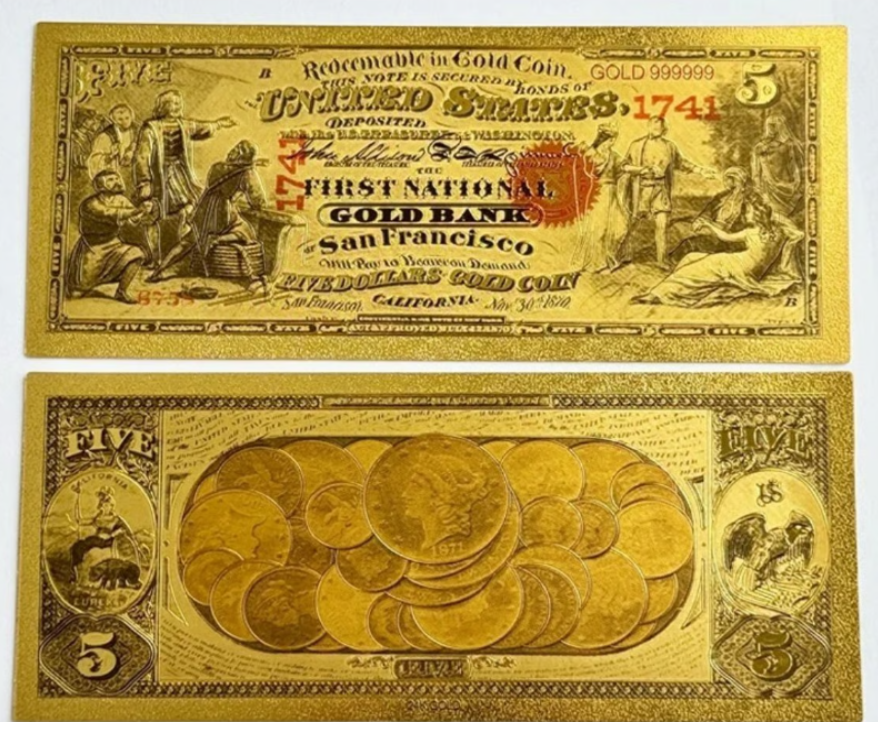 1875 First National Bank of San Francisco Gold-Foil Protective Holder/COA