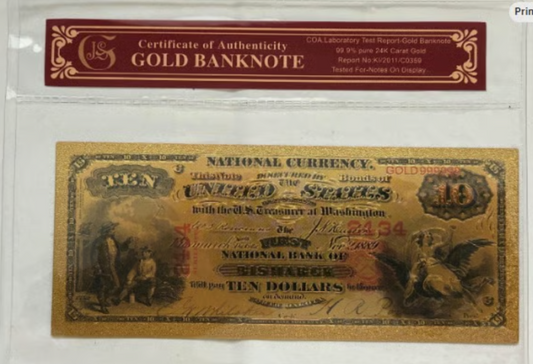 1875 Bismark National Currency Gold-foil Note Protective Holder/COA