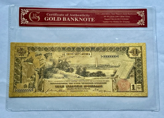1896 Silver Certificate Educational Note Goldfoil. Protective Holder/COA