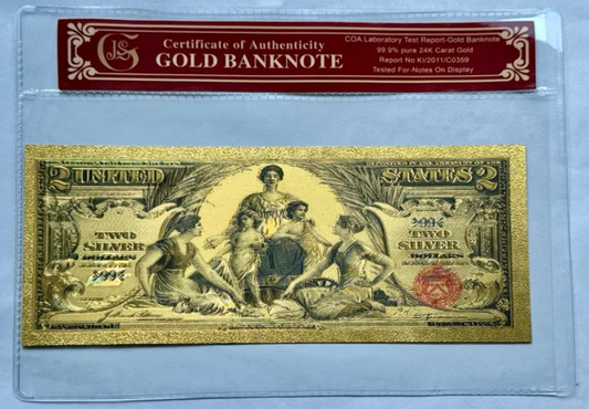 1896 Silver Certificate EDUCATIONAL Note Gold-foil. Protective Holder/COA