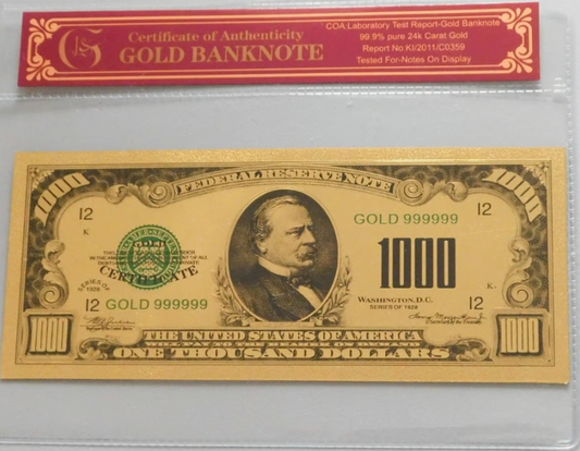 1928 Federal Reserve Gold Foil Plated Note 99.9% 24K