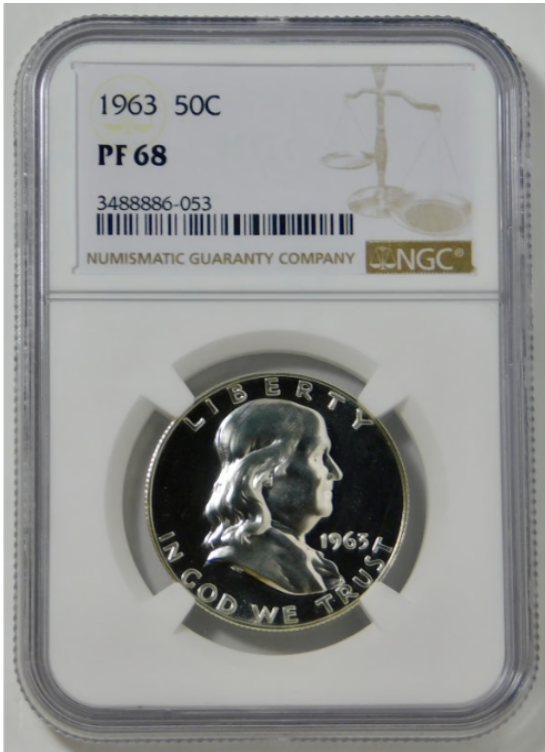 1963 Silver Franklin Half Dollar NGC Gem Proof 68. Blast White!