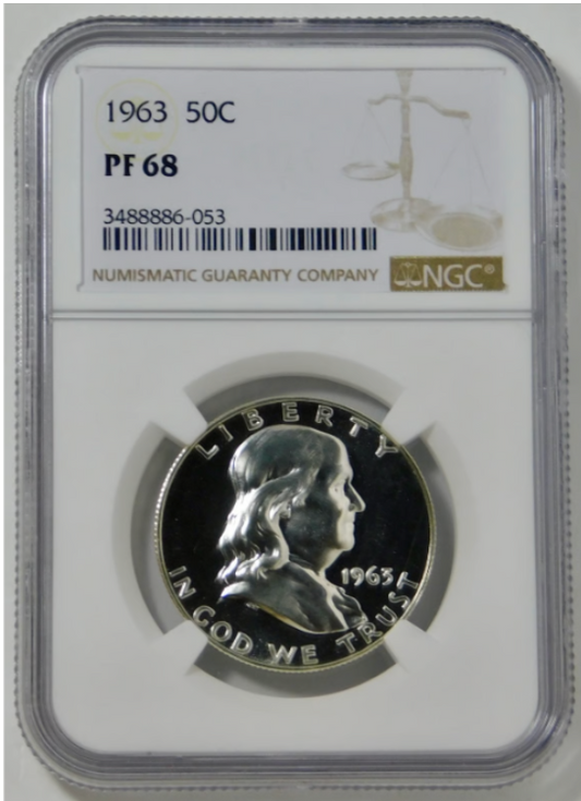 1963 Silver Franklin Half Dollar NGC Gem Proof 68. Blast White!