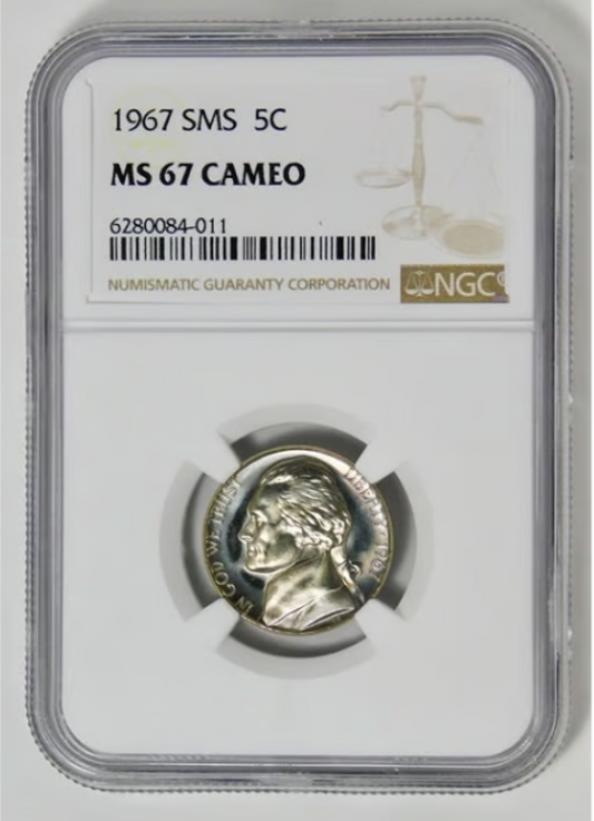 1967 SMS Jefferson Nickel NGC Mint State 67 CAMEO