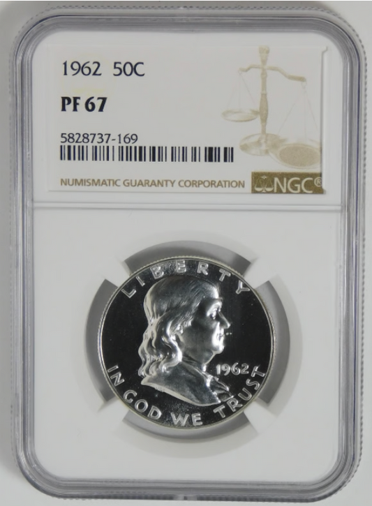1962 Silver Franklin Half Dollar "NGC Gem Proof 67