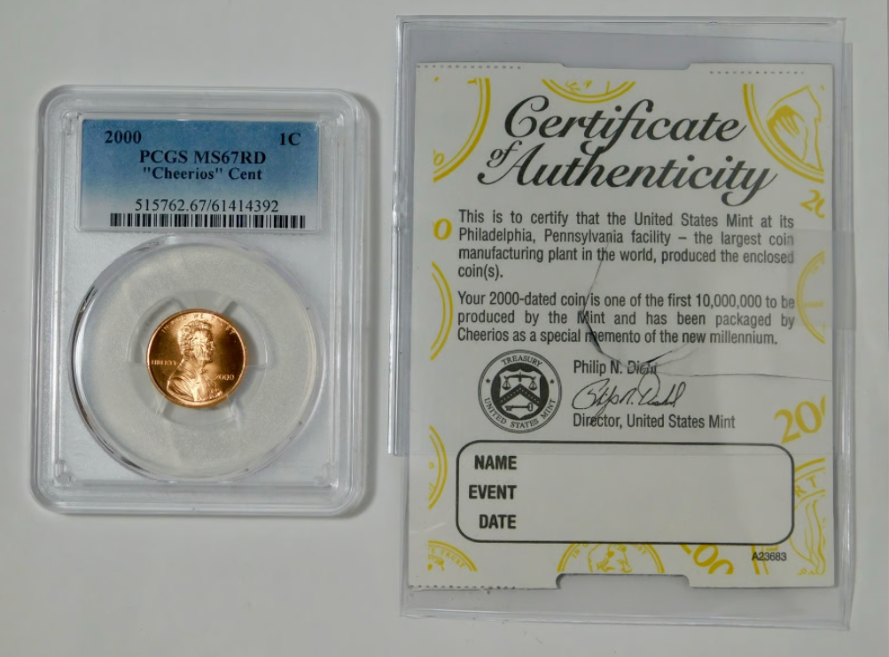 2000 Lincoln "Cheerios" Cent W. Orig Promotion Card PCGS MS-67 RD