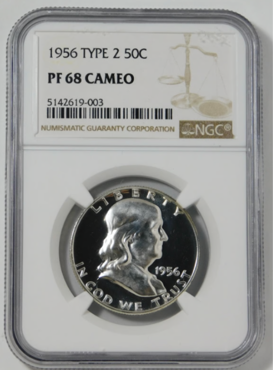 1956 Franklin Silver Half Dollar Type 2 NGC BIG GRADE! NGC Proof 68 CAMEO