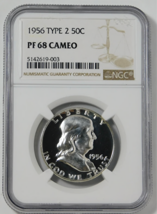 1956 Franklin Silver Half Dollar Type 2 NGC BIG GRADE! NGC Proof 68 CAMEO