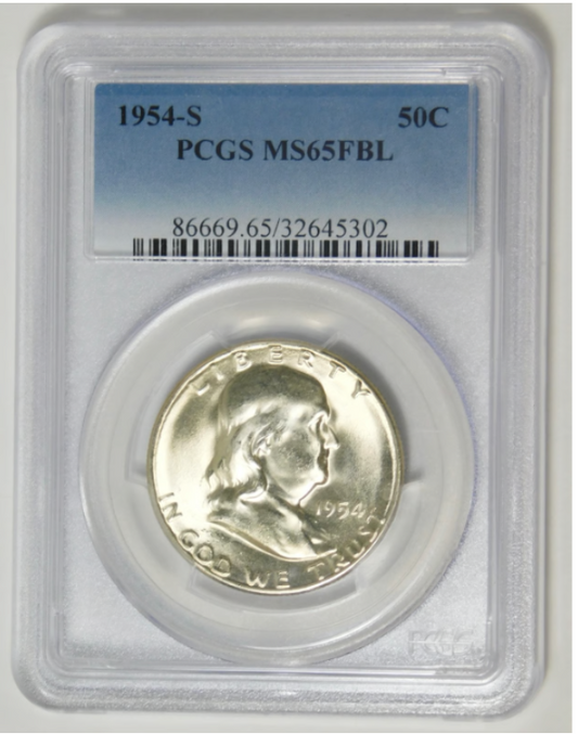 1954-S Franklin Silver Half Dollar PCGS MS-65 FBL (Full Bell Lines)