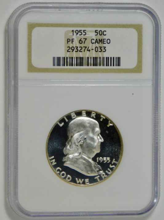 1955 Franklin Silver Half Dollar NGC Proof 67 CAMEO