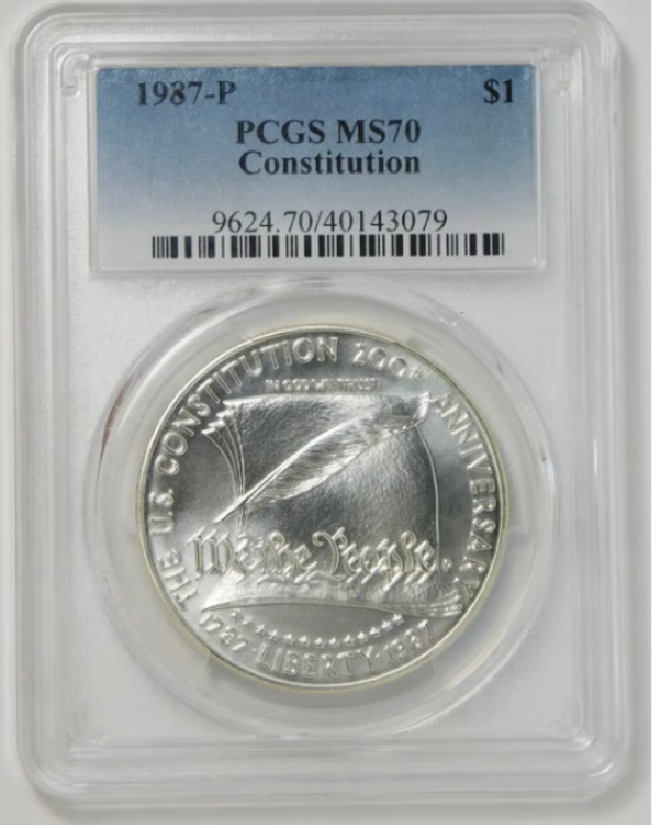 1987-P Commemorative Constitution Silver Dollar TOP GRADE PCGS MS70