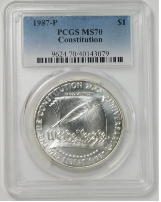 1987-P Commemorative Constitution Silver Dollar TOP GRADE PCGS MS70