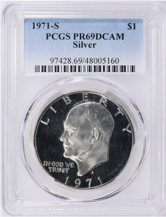 1971-S Eisenhower Silver Dollar High Grade! PCGS Proof 69 DCAM