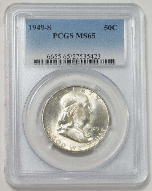1949-S Franklin Silver Half Dollar Good Grade! PCGS MS-65