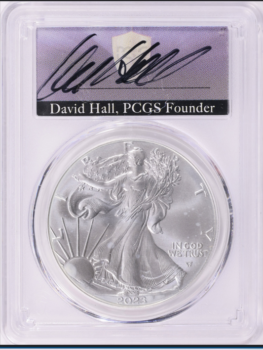 2023 Silver Eagle First Strike! PCGS MS-70 (David Hall Signed Label)