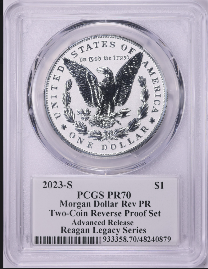 2023-S Morgan Silver Dollar Reverse Proof "Advanced Release" Reagan Legacy Series PCGS Proof 70