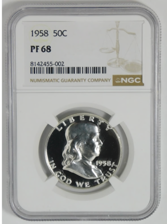 1958 Franklin Silver Half Dollar "High Grade" NGC Proof 68