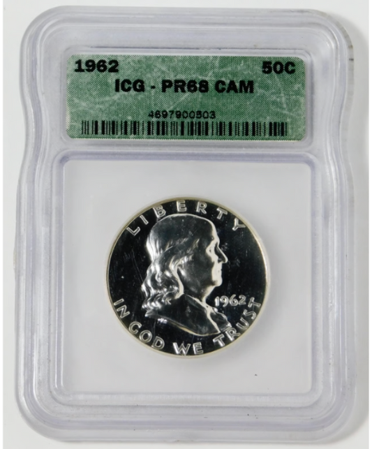 1962 Silver Franklin Half Dollar HIGH GRADE! ICG Proof-68 CAMEO