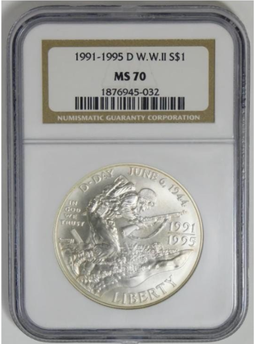 1991-1995 D Commemorative WWII Silver Dollar TOP GRADE! NGC MS-70