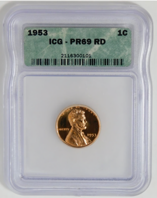 1953 Lincoln Wheat Cent BIG GRADE! ICG Proof 69 RD