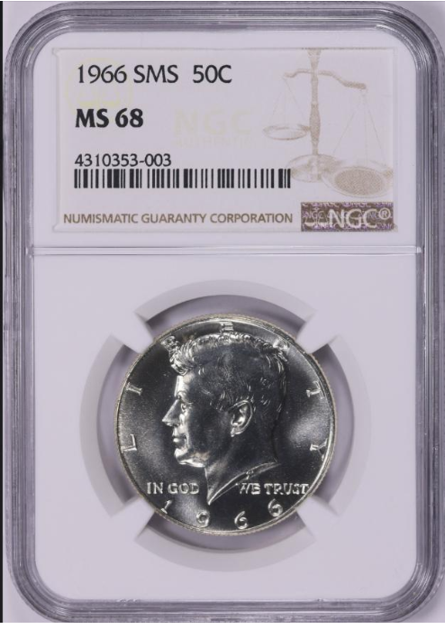 1966 "SMS" Silver Kennedy Half Dollar. HIGH GRADE! Mint State 68
