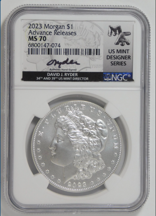 2023 Morgan Silver Dollar Early Releases NGC MS-70 (David J. Ryder Signed Label)